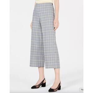Bar III Women's Plaid Wide Leg Crop Pants Size 12 High Rise Trousers Work Office